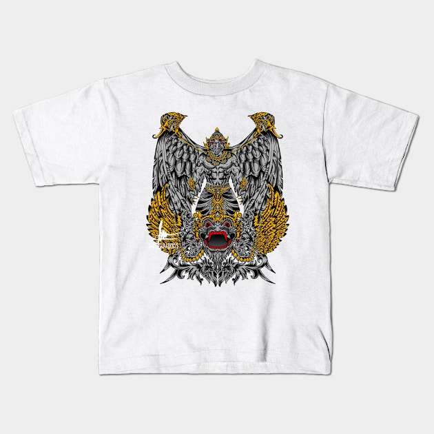 Barong bali feat Garuda Wishnu Kencana Kids T-Shirt by Anggaraekkys